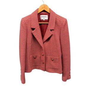 Chanel 2017 Tweed Jacket Women’s Red Pink Wool Silk Lined Blazer Size FR 40 US 8
